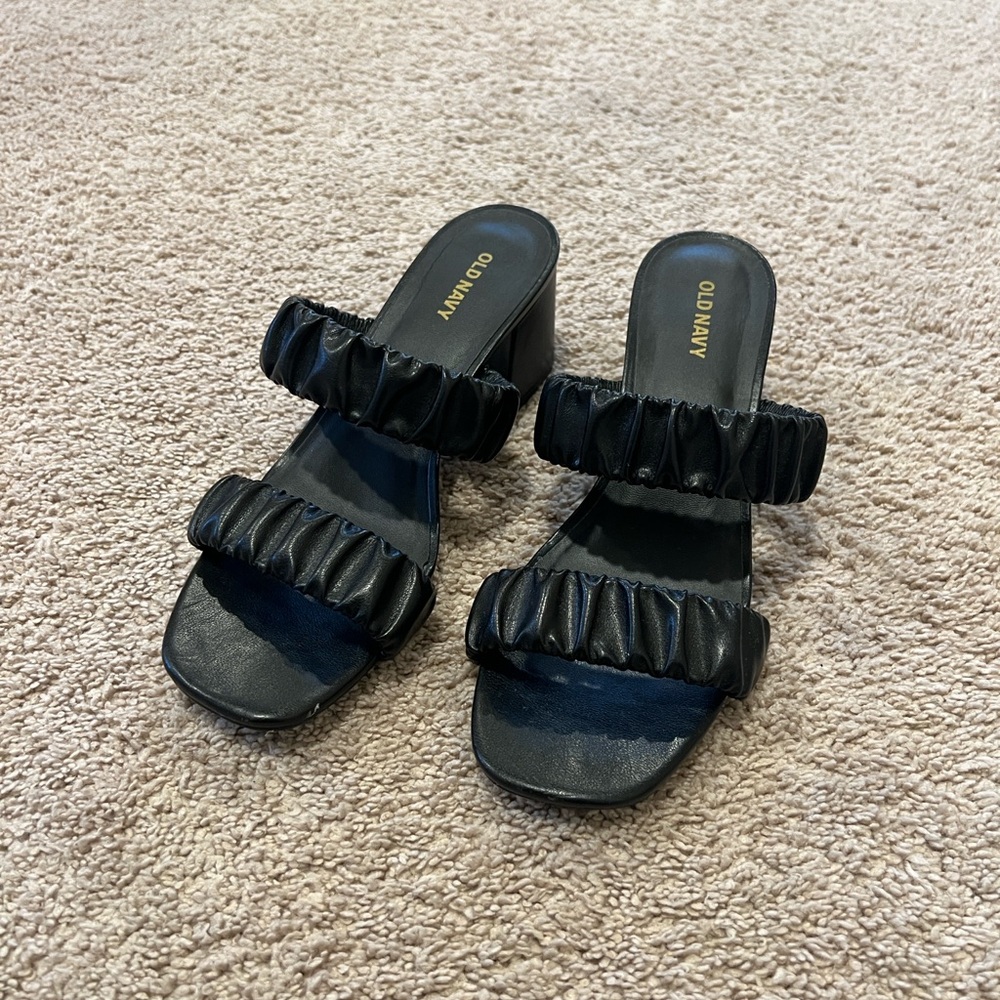 Black Ruffled Strap Mules